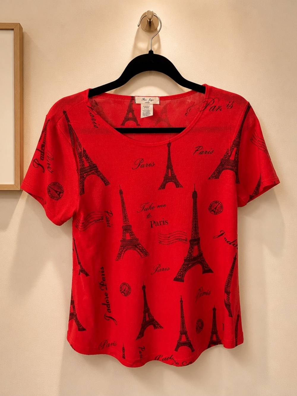 Women's Red Eiffel Tower Short Sleeve Tee by New Joy